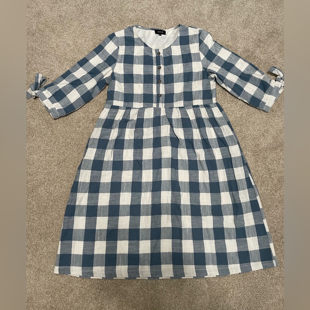 Roolee Blue and White Buffalo Plaid Dress